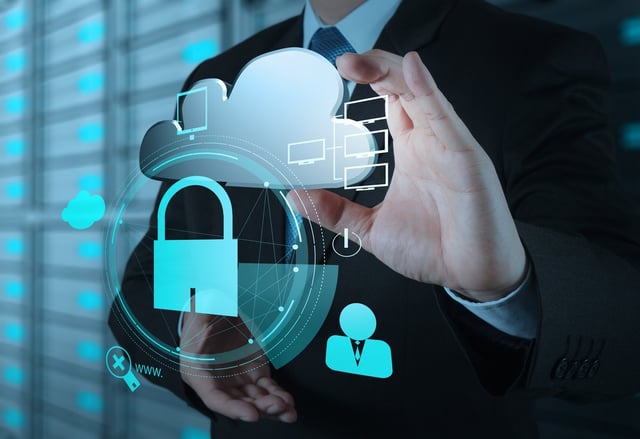 businessman hand show 3d cloud icon with padlock as Internet security online business concept.jpeg